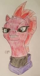 Size: 841x1568 | Tagged: safe, artist:rapidsnap, tempest shadow, my little pony: the movie, broken horn, bust, eye scar, horn, looking at you, scar, solo, traditional art