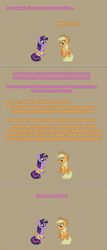 Size: 504x1183 | Tagged: safe, artist:verve, derpibooru import, applejack, twilight sparkle, twilight sparkle (alicorn), alicorn, earth pony, pony, honest apple, armband, ask genie twilight, comic, female, gem, genie, headband, horn ring, jewelry, leg brace, mare, pixel art, sitting, wing jewelry