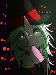 Size: 750x1000 | Tagged: safe, artist:justingreeneart, oc, oc only, pony, unicorn, clothes, glowing eyes, looking at you, male, red eyes, smiling, stallion