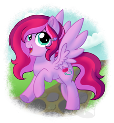 Size: 834x900 | Tagged: safe, artist:tambelon, oc, oc only, oc:sugar snap pea, pegasus, pony, female, hairclip, looking at you, mare, simple background, solo, transparent background, watermark