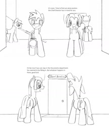 Size: 1447x1681 | Tagged: safe, artist:dsb71013, oc, oc only, oc:night cap, oc:static signal, pony, coffee, comic, monochrome, swirly eyes