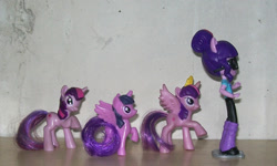 Size: 1417x850 | Tagged: safe, twilight sparkle, twilight sparkle (alicorn), alicorn, pony, equestria girls, doll, equestria girls minis, eqventures of the minis, evolution, human ponidox, mcdonald's happy meal toys, multeity, self ponidox, sparkle sparkle sparkle, toy