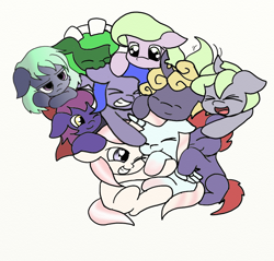 Size: 908x869 | Tagged: safe, artist:manifest harmony, oc, oc only, oc:green bean, oc:lolo june, oc:manifest harmony, cuddling, pony pile, snuggling