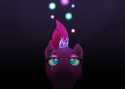 Size: 4960x3508 | Tagged: safe, artist:salemcat, tempest shadow, pony, my little pony: the movie, :3, absurd resolution, bust, eye scar, female, horn, looking up, scar, solo, sparking horn, stars