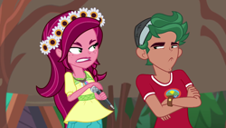 Size: 1280x720 | Tagged: safe, screencap, gloriosa daisy, timber spruce, equestria girls, legend of everfree, angry, crossed arms, magical geodes