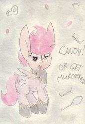 Size: 696x1015 | Tagged: safe, artist:slightlyshade, scootaloo, pony, clothes, costume, female, filly, halloween, holiday, nightmare night costume, shadowbolts costume, solo, traditional art, trick or treat, unshorn fetlocks