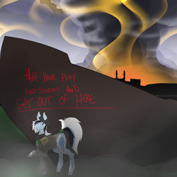 Size: 2800x2800 | Tagged: safe, artist:cymek, oc, oc only, oc:taylorpone, pony, unicorn, blowout, blowout soon fellow stalker, male, solo, stalker, throwing some fallout shade, white hair