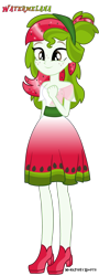 Size: 1500x4172 | Tagged: safe, artist:monkfishyadopts, oc, oc only, oc:watermelana, equestria girls, base used, clothes, dress, equestria girls-ified, freckles, headband, melon, simple background, smiling, solo, standing, transparent background, watermelon