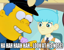 Size: 636x495 | Tagged: safe, edit, edited screencap, screencap, bright idea, equestria girls, equestria girls (movie), caption, chief wiggum, comparison, crossover, hypocritical humor, nerd, nose, the simpsons