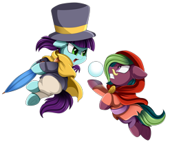 Size: 3882x3509 | Tagged: safe, artist:pridark, oc, oc only, oc:solare, pony, a hat in time, clothes, commission, cosplay, costume, female, fight, filly, hat kid, looking at each other, mustache girl, ponified, simple background, snow, snowball, transparent background