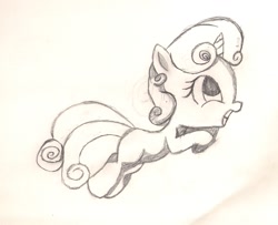 Size: 1562x1269 | Tagged: safe, artist:silversthreads, sweetie belle, daily sketch, female, filly, playing, sketch, solo, traditional art