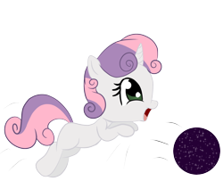 Size: 1562x1269 | Tagged: safe, artist:silversthreads, sweetie belle, pony, unicorn, ball, cute, diasweetes, female, filly, playing, simple background, solo, transparent background