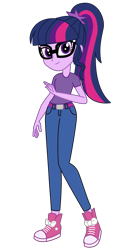 Size: 2700x5000 | Tagged: safe, artist:imperfectxiii, artist:razethebeast, edit, sci-twi, twilight sparkle, equestria girls, absurd resolution, art trade, belt, clothes, converse, female, glasses, pants, shoes, simple background, smiling, sneakers, solo, transparent background, vector, vector edit