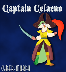 Size: 3283x3537 | Tagged: safe, artist:cyber-murph, captain celaeno, anthro, bird, parrot, my little pony: the movie, amputee, caption, chest fluff, clothes, ear piercing, earring, hat, jewelry, piercing, pirate hat, prosthetics, sword, weapon