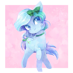 Size: 1200x1200 | Tagged: safe, artist:sibashen, oc, oc only, oc:azur lachrimae, crystal pony, earth pony, pony, bow, choker, cute, female, hair bow, jewelry, looking at you, mare, necklace, solo