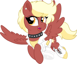 Size: 900x752 | Tagged: safe, artist:tambelon, oc, oc only, oc:high style, pegasus, pony, chibi, clothes, coat, collar, ear piercing, female, mare, piercing, shirt, shoes, simple background, solo, transparent background, watermark