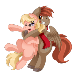 Size: 2906x3065 | Tagged: safe, artist:pridark, oc, oc only, oc:gusty glow, oc:winterlight, pegasus, pony, clothes, commission, cute, duo, female, glasses, male, scarf, simple background, smiling, stallion, transparent background