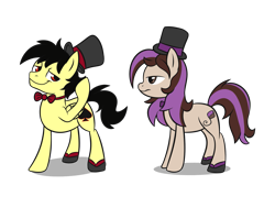 Size: 1797x1353 | Tagged: safe, artist:daromius, artist:thebowtieone, oc, oc only, oc:bowtie, oc:spade, pony, bowtie, clothes, female, hat, male, mare, shoes, simple background, stallion, top hat, transparent background