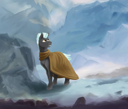 Size: 1280x1088 | Tagged: safe, artist:sunstriderart, thunderlane, pegasus, pony, mountain, painting, solo