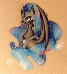 Size: 1648x1808 | Tagged: safe, artist:mizulela, nightmare moon, simple background, solo, traditional art
