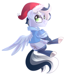 Size: 2000x2236 | Tagged: safe, artist:drawntildawn, oc, oc only, pegasus, pony, glasses, hat, santa hat, simple background, solo, transparent background