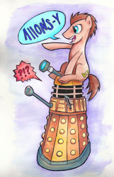 Size: 2160x3360 | Tagged: safe, artist:milesofcrochet, doctor whooves, alien, cyborg, pony, dalek, doctor who, male, mark 8 dalek, stallion, traditional art