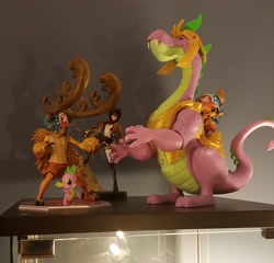 Size: 2268x2179 | Tagged: safe, spike, deer, dragon, reindeer, attack on titan, crossover, figurine, growth spurt, horns, mikasa ackerman, one piece, size comparison, size difference, spikezilla, tony tony chopper, toy