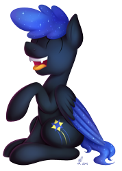 Size: 775x1089 | Tagged: safe, artist:divlight, oc, oc only, oc:shade galaxy, bat pony, pony, laughing, solo