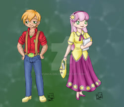 Size: 900x777 | Tagged: safe, artist:yunsildin, big macintosh, cheerilee, human, clothes, humanized, male, watermark