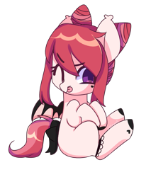 Size: 763x927 | Tagged: safe, artist:lnspira, oc, oc only, oc:blood garter, bat pony, pony, chibi, female, mare, simple background, solo, tongue out, transparent background