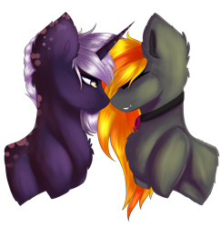 Size: 2617x2693 | Tagged: safe, artist:crazllana, oc, oc only, oc:speckled night, oc:vampyro, bat pony, pony, unicorn, boop, bust, female, high res, male, mare, noseboop, portrait, simple background, stallion, transparent background