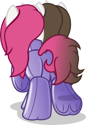 Size: 2128x3116 | Tagged: safe, artist:nxzc88, oc, oc only, oc:pyrisa miracles, oc:vocal love, pony, unicorn, bound together, conjoined, conjoined suit, latex, latex suit, plot, simple background, stuck together, together forever, transparent background, underhoof