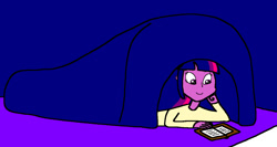 Size: 1214x648 | Tagged: safe, artist:samueljcollins1990, twilight sparkle, equestria girls, bed, book, clothes, cute, pajamas, quilt, reading, solo