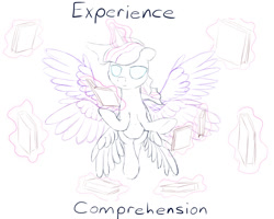 Size: 1500x1200 | Tagged: safe, artist:stillwaterspony, twilight sparkle, twilight sparkle (alicorn), alicorn, pony, atg 2017, book, glowing eyes, magic, multiple wings, newbie artist training grounds, rough, sketch