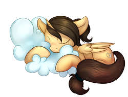 Size: 3200x2440 | Tagged: safe, artist:pingwinowa, oc, oc only, oc:eternal light, alicorn, pony, alicorn oc, cloud, cute, ocbetes, ponytail, simple background, sleeping, solo, transparent background