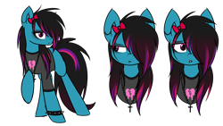 Size: 2560x1440 | Tagged: safe, artist:despotshy, oc, oc only, oc:despy, earth pony, pony, clothes, emo, female, hair over one eye, jewelry, mare, necklace, raised hoof, shirt, simple background, solo, spiked wristband, transparent background, wristband