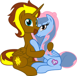 Size: 900x888 | Tagged: safe, artist:nstone53, oc, oc only, oc:prince cosmic light, oc:princess sorraia, alicorn, pony, 2018 community collab, alicorn oc, derpibooru community collaboration, embrace, female, male, shipping, simple background, sitting, sorright, straight, transparent background