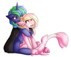 Size: 1672x1342 | Tagged: safe, artist:oddends, oc, oc only, oc:rainy skies, oc:star gazer, original species, pony, shark pony, unicorn, cloak, clothes, commission, simple background, transparent background