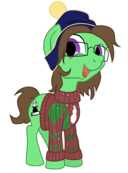 Size: 4272x5736 | Tagged: safe, artist:aaronmk, oc, oc only, oc:green quill, earth pony, pony, 2018 community collab, absurd resolution, clothes, derpibooru community collaboration, glasses, hat, simple background, transparent background, ugly sweater, vector