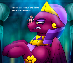 Size: 2000x1719 | Tagged: safe, artist:tsitra360, edit, somnambula, sphinx (character), sphinx, daring done?, text