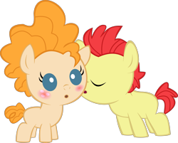 Size: 3939x3166 | Tagged: safe, artist:red4567, bright mac, pear butter, pony, the perfect pear, baby, baby pony, blushing, brightbutter, cute, female, foal, foal romance, kissing, male, pearabetes, red4567 is trying to murder us, shipping, simple background, straight, transparent background, vector, younger