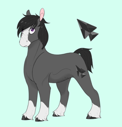 Size: 2268x2358 | Tagged: safe, artist:xenalollie, oc, oc only, oc:obsidian, earth pony, pony, blaze (coat marking), blue background, crack ship offspring, cutie mark, cyan background, high res, male, offspring, parent:marble pie, parent:trouble shoes, parents:marbleshoes, simple background, socks (coat marking), solo, stallion