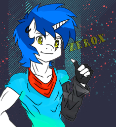 Size: 2340x2560 | Tagged: safe, oc, oc only, oc:zerox, anthro, clothes, gloves, handkerchief, scar, shirt, smiley face