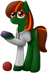 Size: 813x1223 | Tagged: safe, artist:zephyr!, artist:zephyrforart, oc, oc only, oc:threadbare, earth pony, pony, artswap, craft, female, knit, knitting, mare, needle, yarn