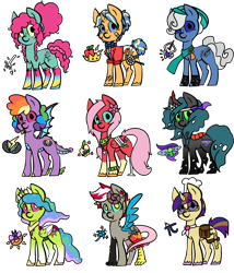 Size: 1024x1198 | Tagged: safe, artist:timeheist, oc, oc only, hybrid, adoptable, interspecies offspring, offspring, parent:applejack, parent:big macintosh, parent:discord, parent:donut joe, parent:fancypants, parent:fluttershy, parent:king sombra, parent:mayor mare, parent:pinkie pie, parent:princess celestia, parent:queen chrysalis, parent:rainbow dash, parent:royal pin, parent:spike, parent:sunset shimmer, parent:thorax, parent:twilight sparkle, parents:chrysombra, parents:fancyjack, parents:fluttermac, parents:mayorpin, parents:rainbowspike, parents:suncord, parents:thoralestia, parents:twijoe