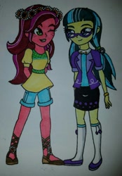 Size: 1024x1471 | Tagged: safe, artist:bleedingwings12, gloriosa daisy, juniper montage, equestria girls, legend of everfree, mirror magic, spoiler:eqg specials, traditional art