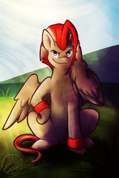 Size: 1000x1500 | Tagged: safe, artist:aeritus, oc, oc only, pegasus, pony, smiling, solo, vulgar