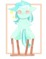 Size: 841x1070 | Tagged: safe, artist:kotoink, lyra heartstrings, pony, unicorn, :>, balancing, chest fluff, chibi, ear fluff, leg fluff, solo, stool