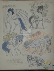 Size: 1024x1365 | Tagged: safe, artist:rosinfilledpecncil, soarin', pegasus, pony, alternate style, dragon ball z, hercules, tim burton, traditional art, wander over yonder, watermark