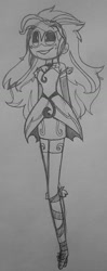 Size: 456x1156 | Tagged: safe, artist:visedevergreen, gaea everfree, gloriosa daisy, equestria girls, legend of everfree, clothes, female, freckles, grayscale, monochrome, no nose, smiling, solo, traditional art